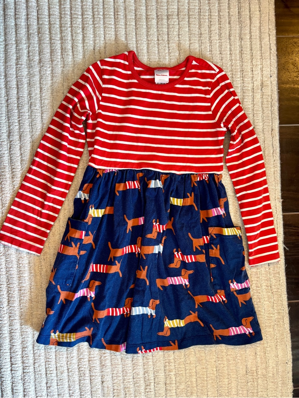 Hanna Andersson Girls' Red Striped Top Navy Dachshund Print Dress